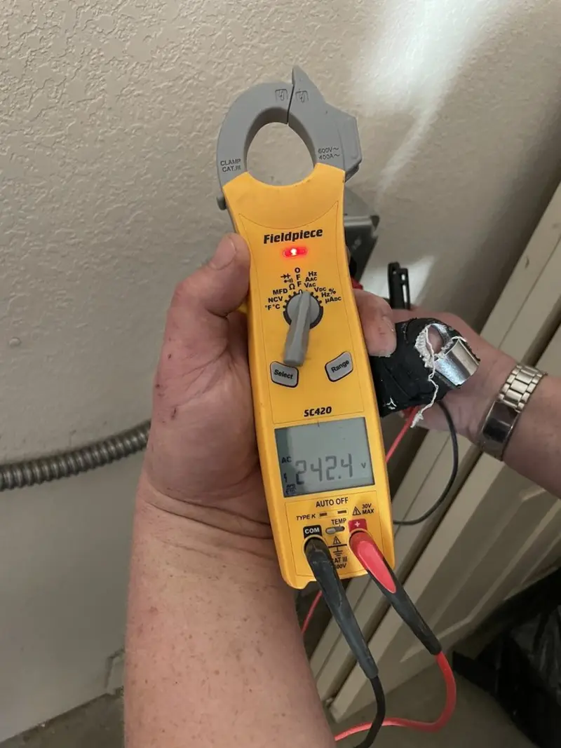 Voltage testing with clamp meter during Aluminum Wiring Replacement in Idabel